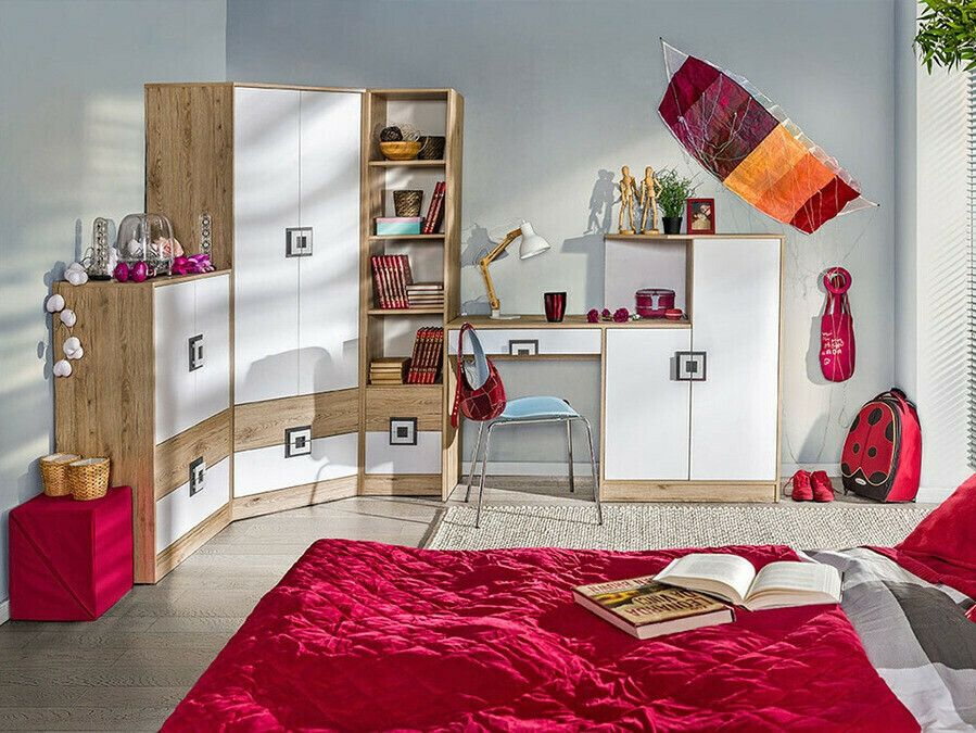 Könyvespolc Balvire 107 (Világos tölgy + Fehér + Szürke)