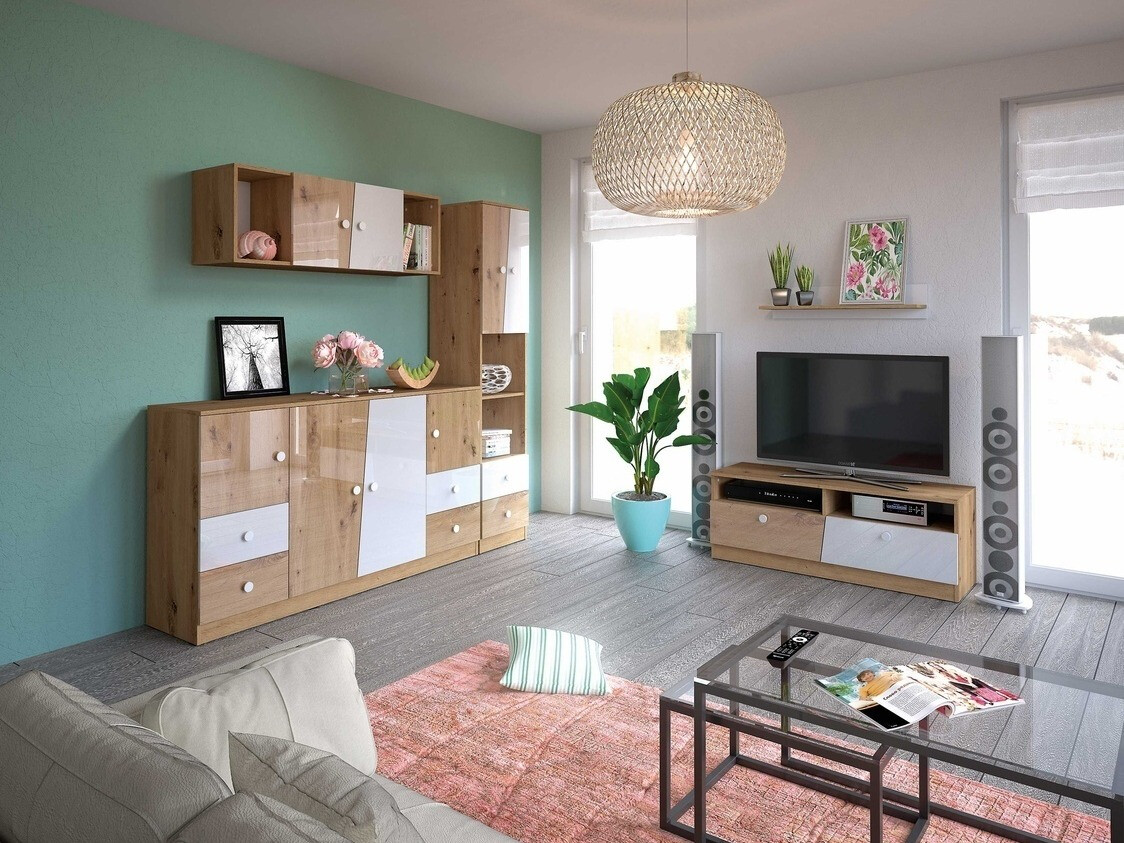 Fali szekrény Mirelbu 111 (Artisan tölgy + Fehér + Fekete)