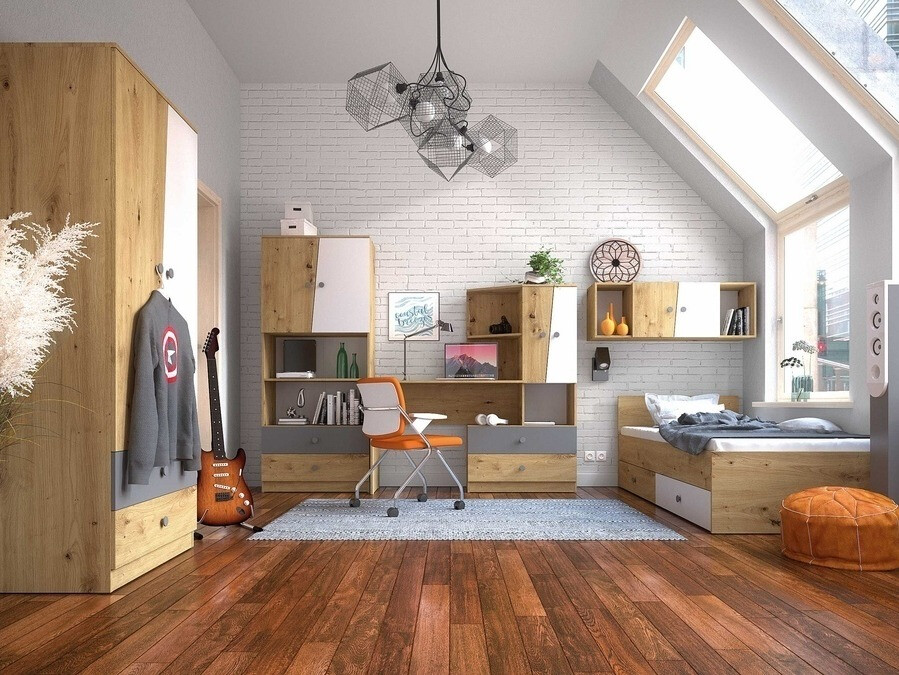 Fali szekrény Mirelbu 111 (Artisan tölgy + Fehér + Fekete)