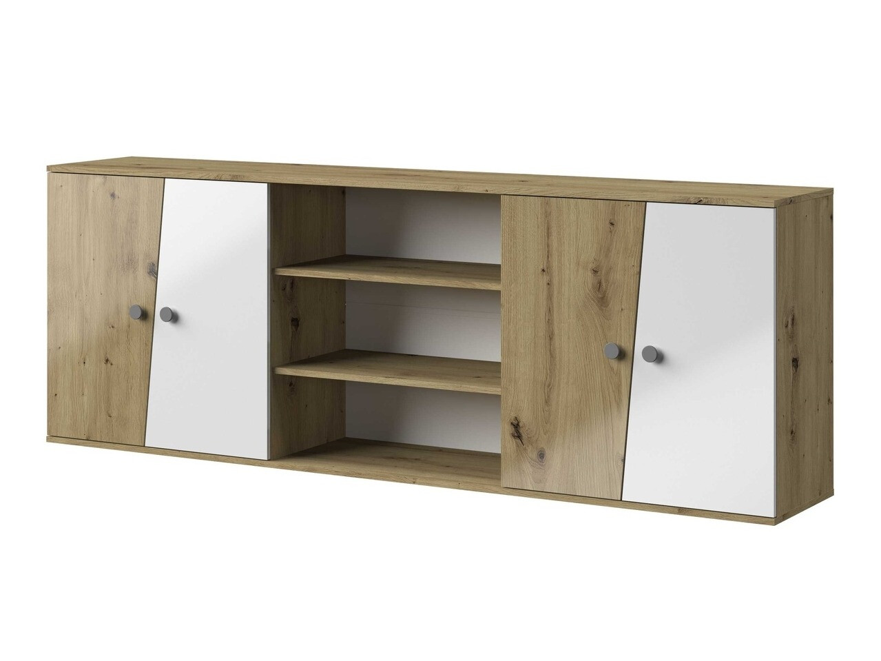 Fali szekrény Mirelbu 115 (Artisan tölgy + Fényes fehér + Szürke)