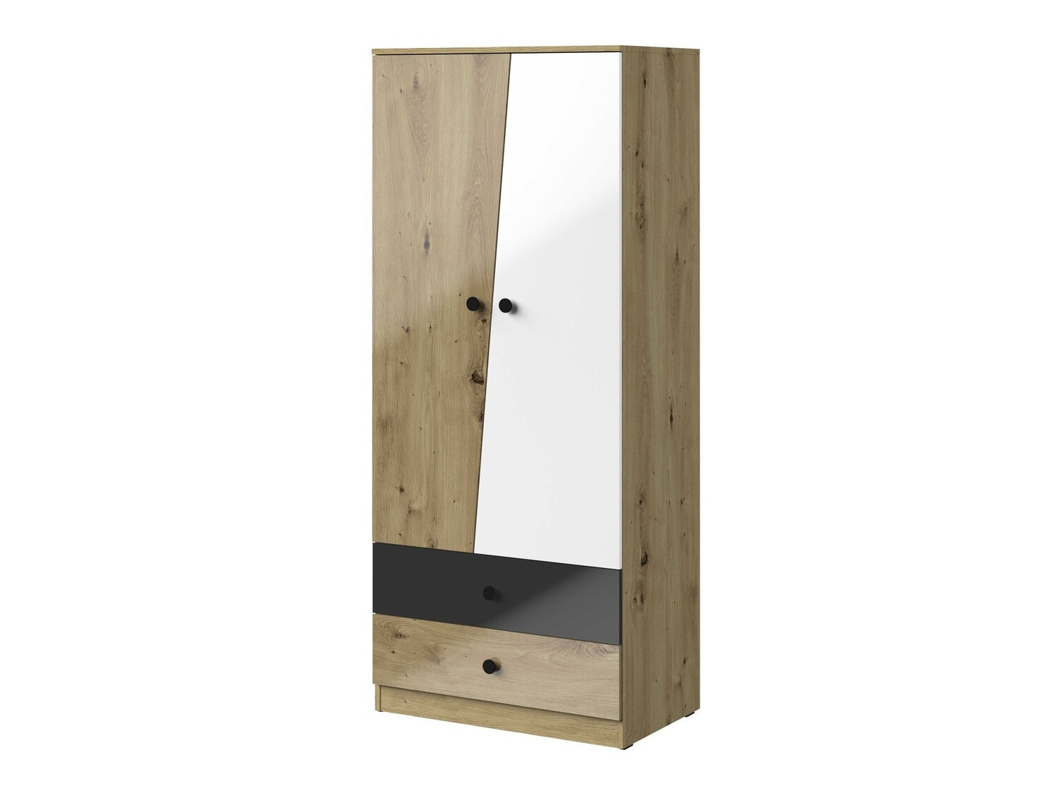 Gardróbszekrény Mirelbu 100 (Artisan tölgy + Fényes fehér + Fényes fekete)