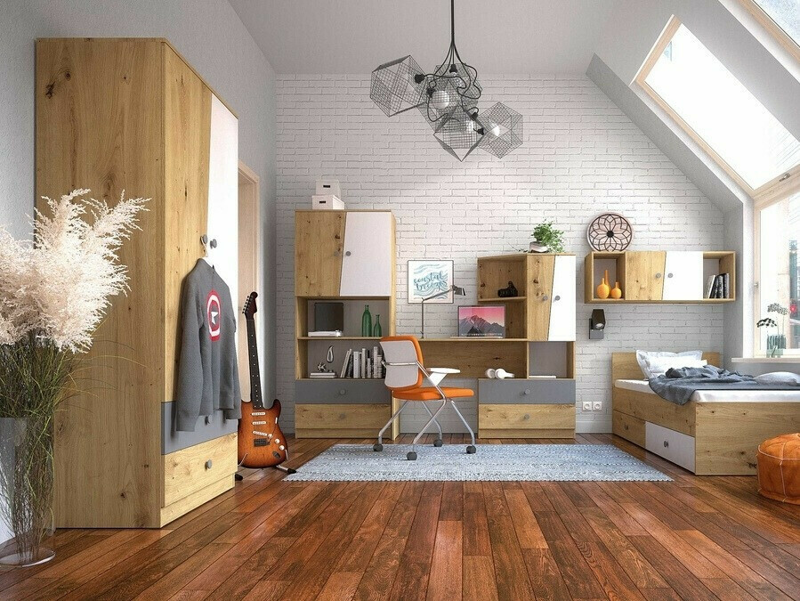 Gardróbszekrény Mirelbu 100 (Artisan tölgy + Fényes fehér + Fényes fekete)