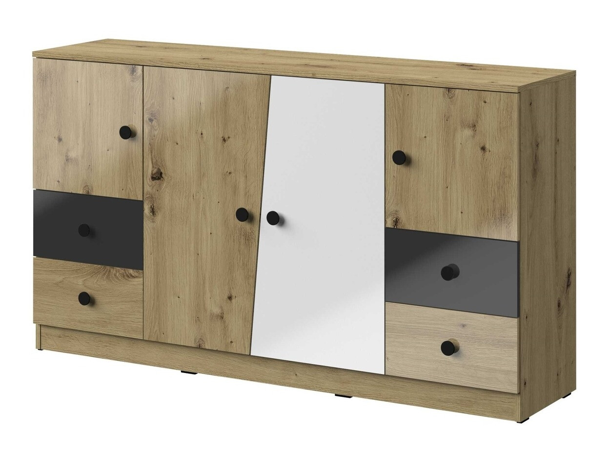 Komód Mirelbu 105 (Artisan tölgy + Fényes fehér + Fényes fekete)