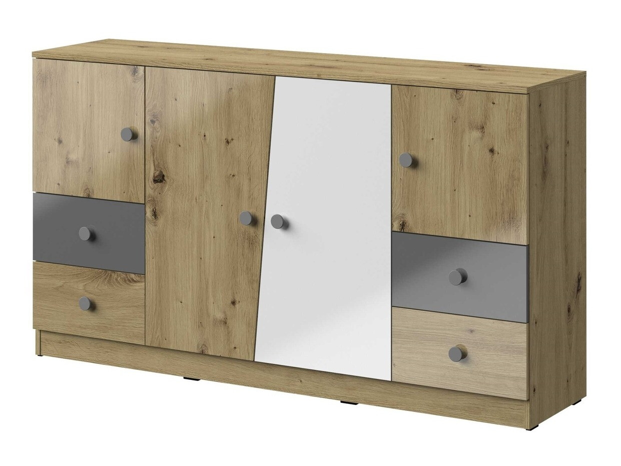 Komód Mirelbu 105 (Artisan tölgy + Fényes fehér + Fényes szürke)