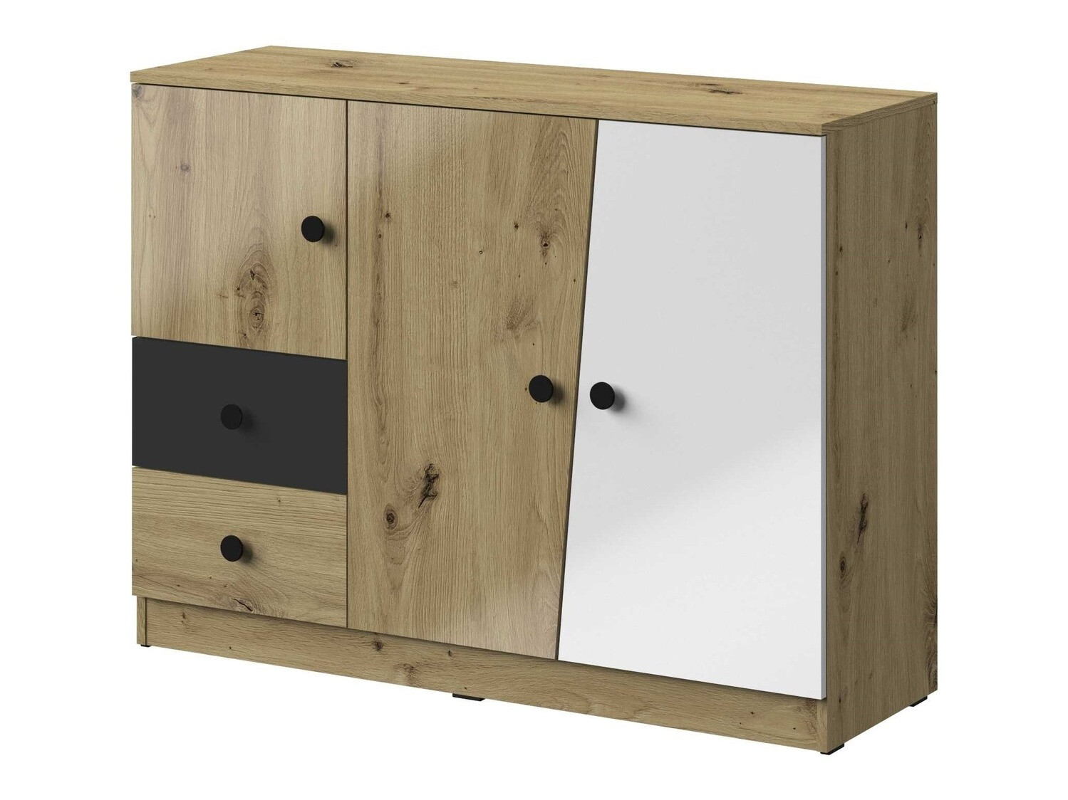 Komód Mirelbu 106 (Artisan tölgy + Fényes fehér + Fényes fekete)