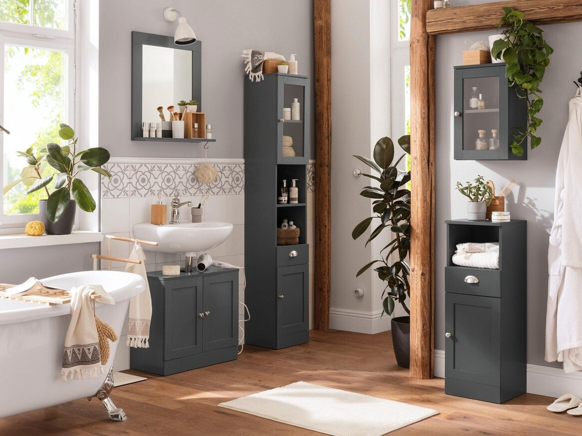 Beépített fürdőszoba szekrény Elmvene 103 (Szürke)