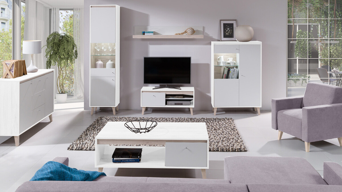 Könyvespolc Delbene 107 (Világos San Remo tölgy + Matt fehér)