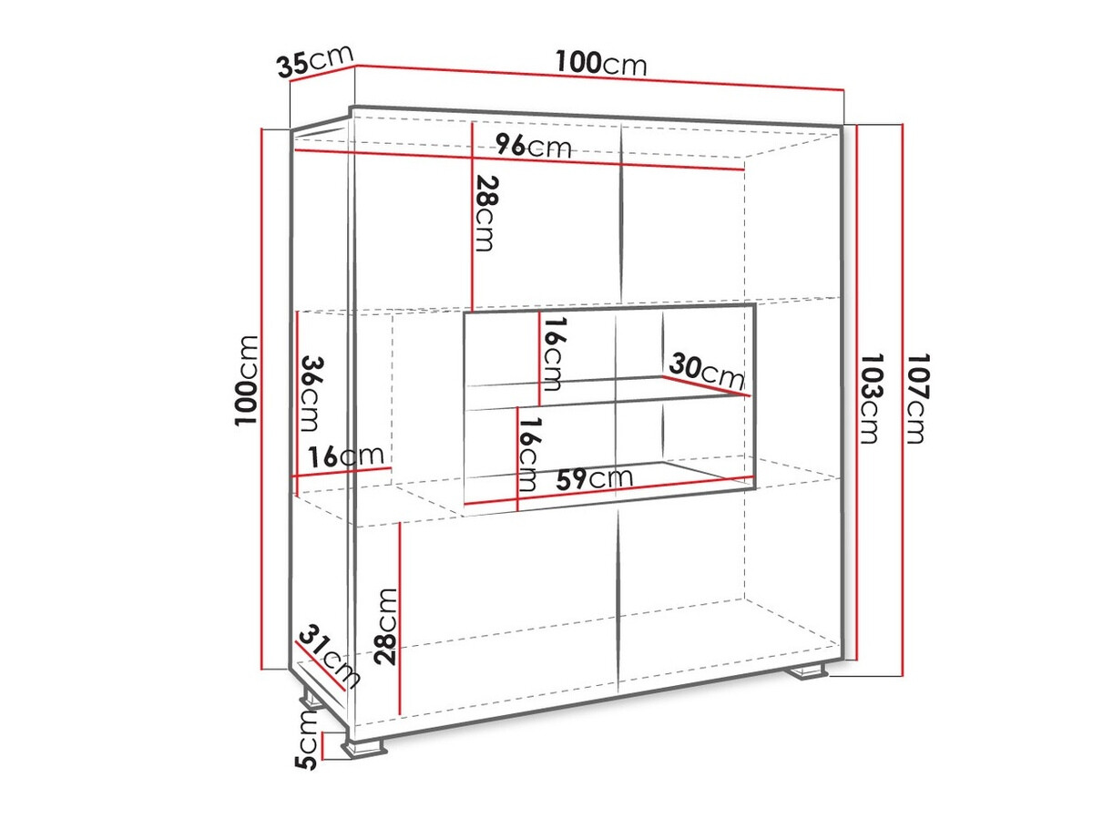 Szekrény Tivdalu 100 (Fekete + Fényes fekete)