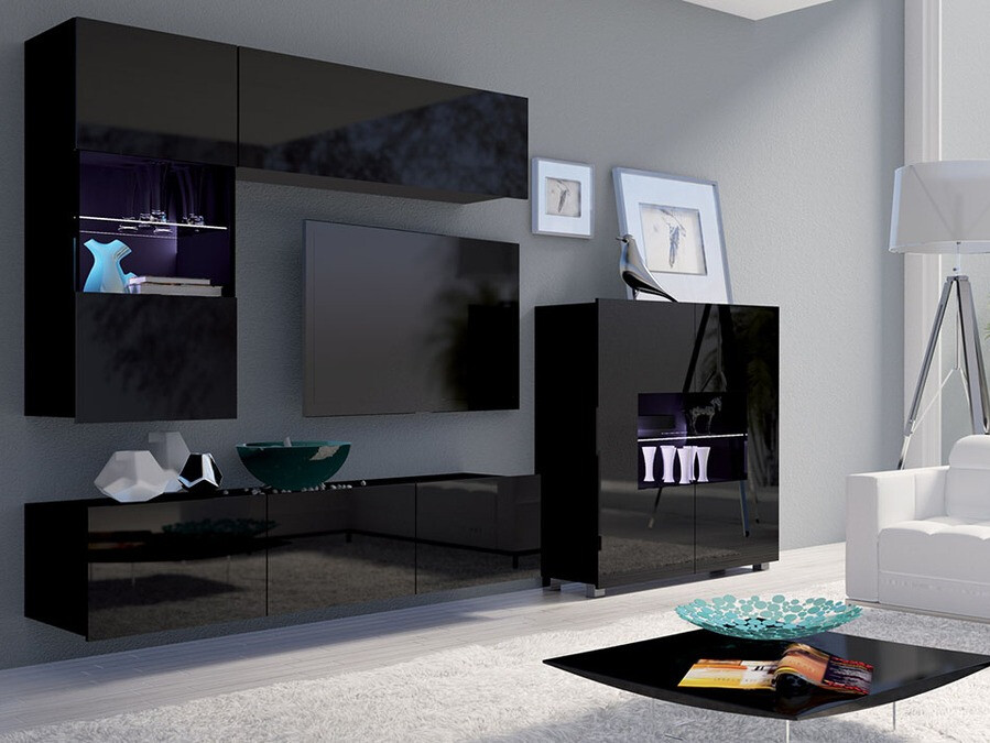 Szekrény Tivdalu 100 (Fekete + Fényes fekete)