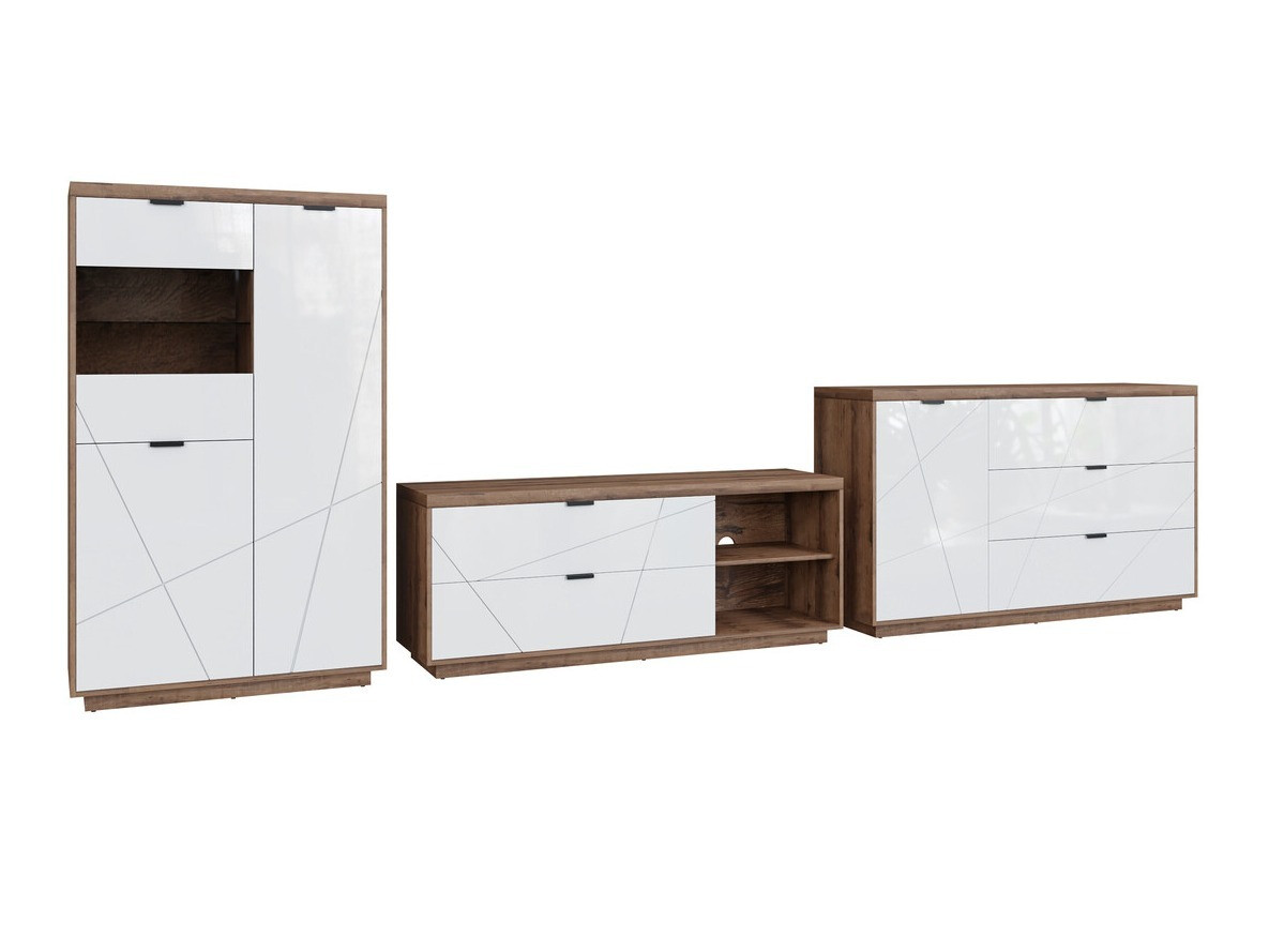 Nappali szett Fivale 110 (Sötét delanói tölgy + Fényes fehér)