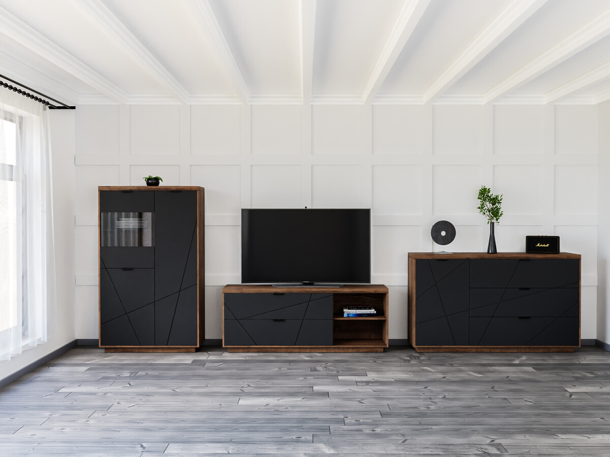 Nappali szett Fivale 110 (Sötét delanói tölgy + Matt fekete)