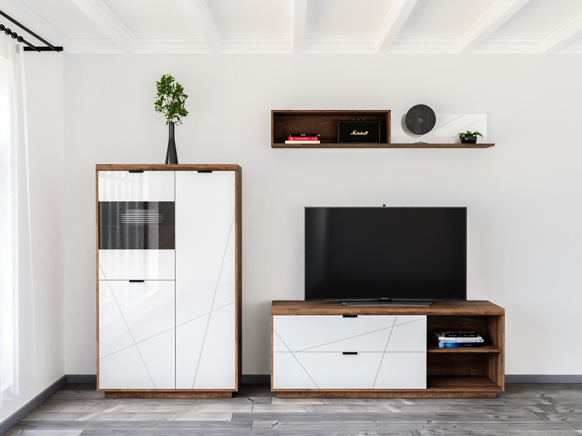 Nappali szett Fivale 111 (Sötét delanói tölgy + Fényes fehér)