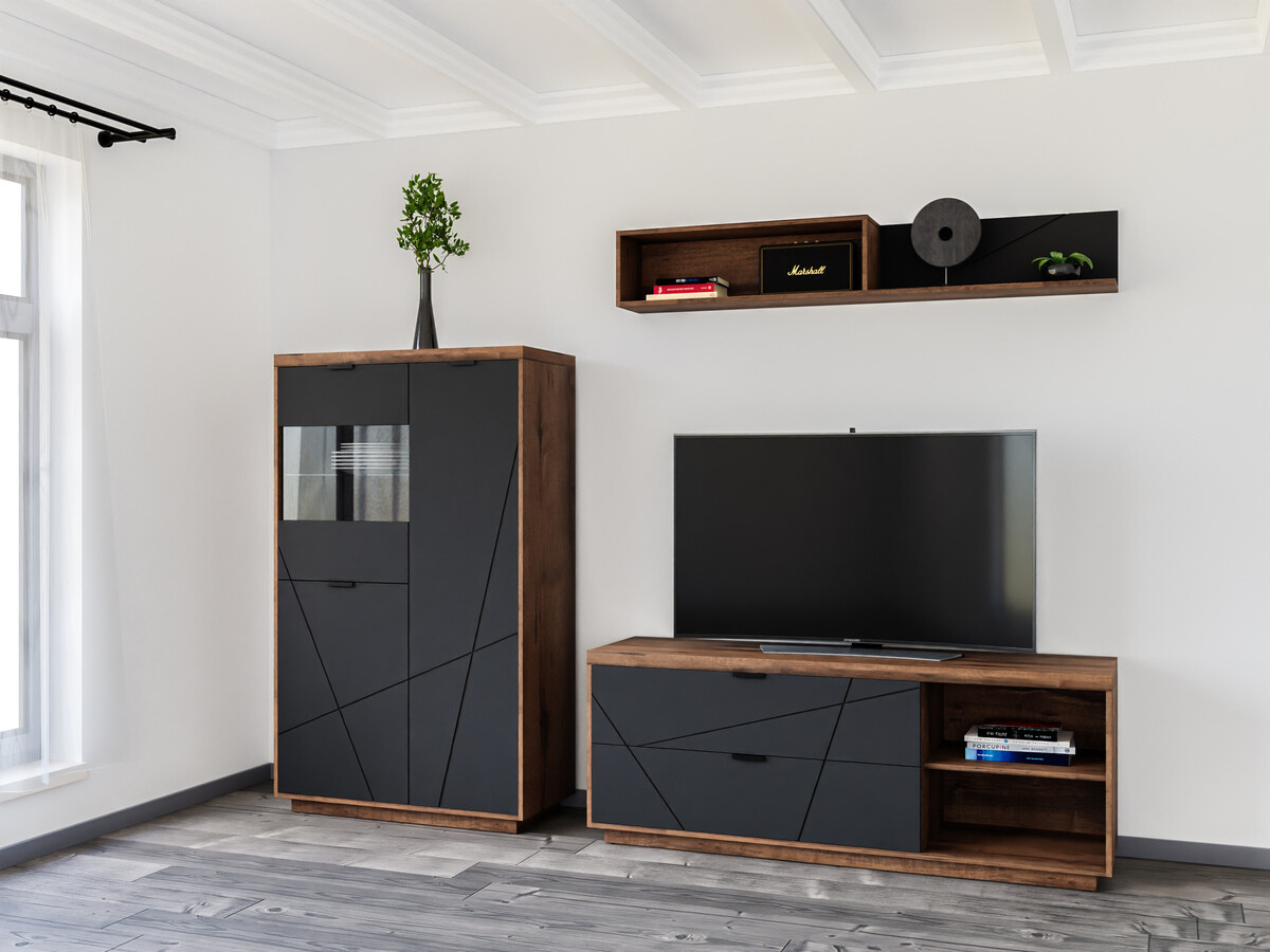 Nappali szett Fivale 111 (Sötét delanói tölgy + Matt fekete)