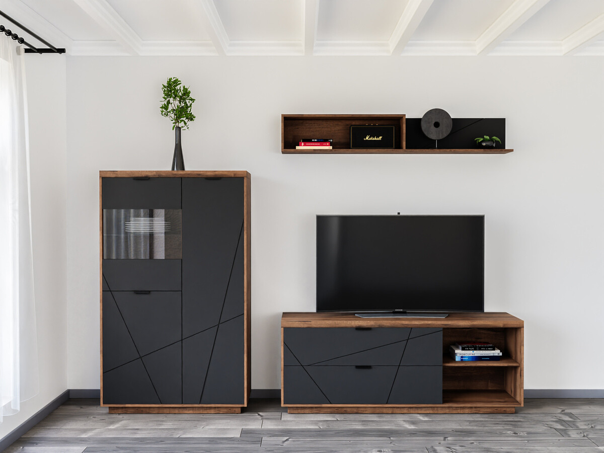 Nappali szett Fivale 111 (Sötét delanói tölgy + Matt fekete)