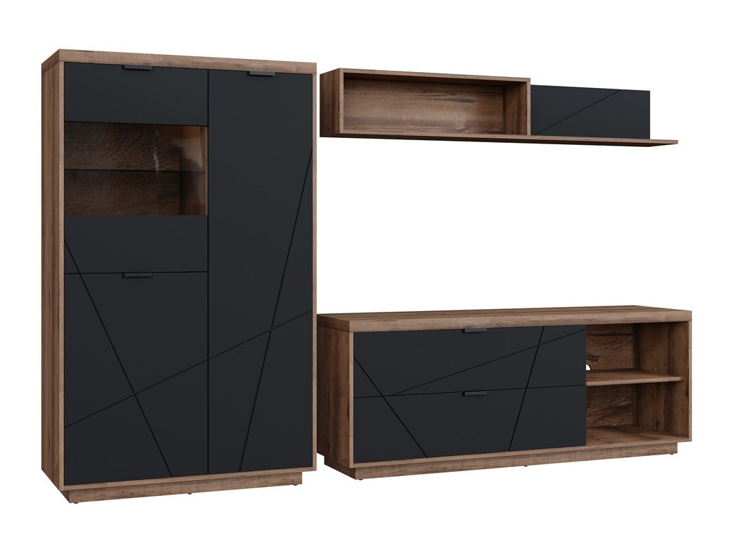 Nappali szett Fivale 111 (Sötét delanói tölgy + Matt fekete)