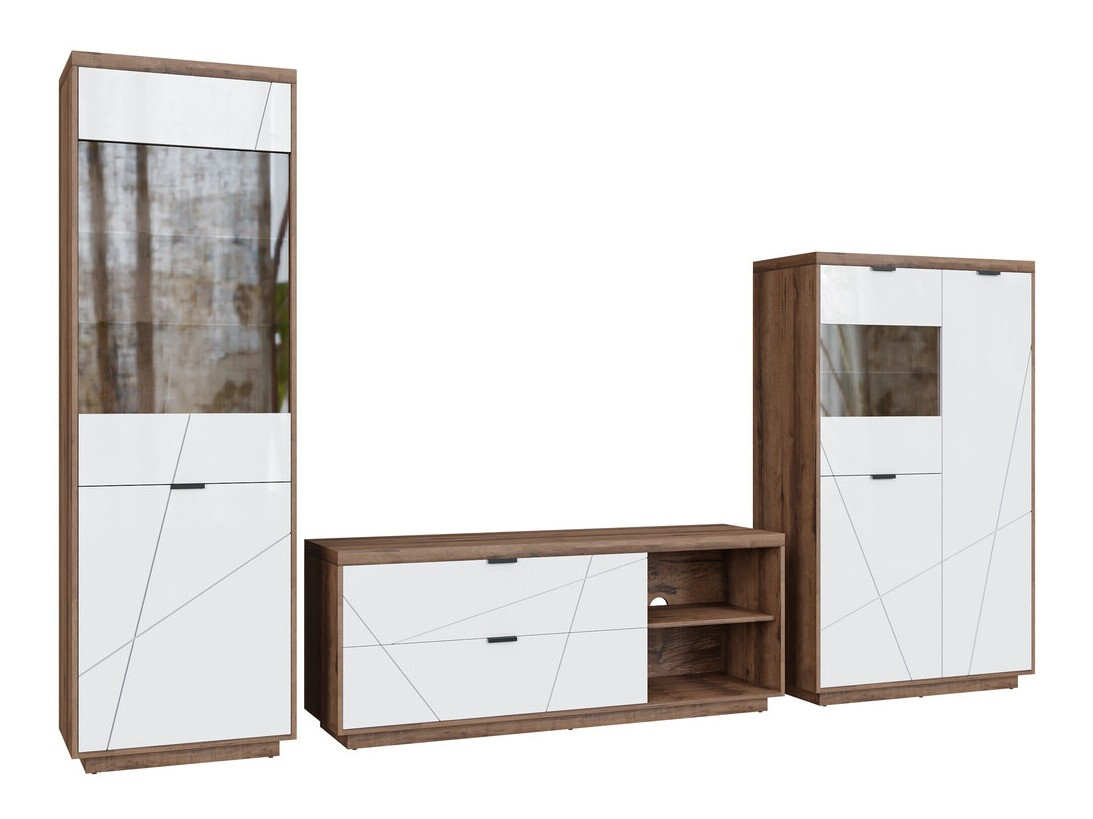 Nappali szett Fivale 112 (Sötét delanói tölgy + Fényes fehér)