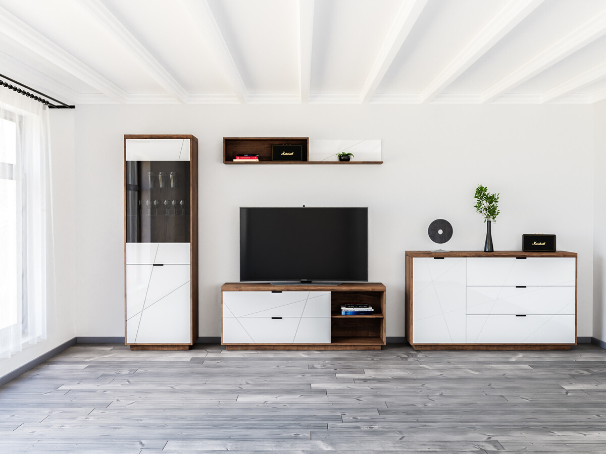 Nappali szett Fivale 114 (Sötét delanói tölgy + Fényes fehér)