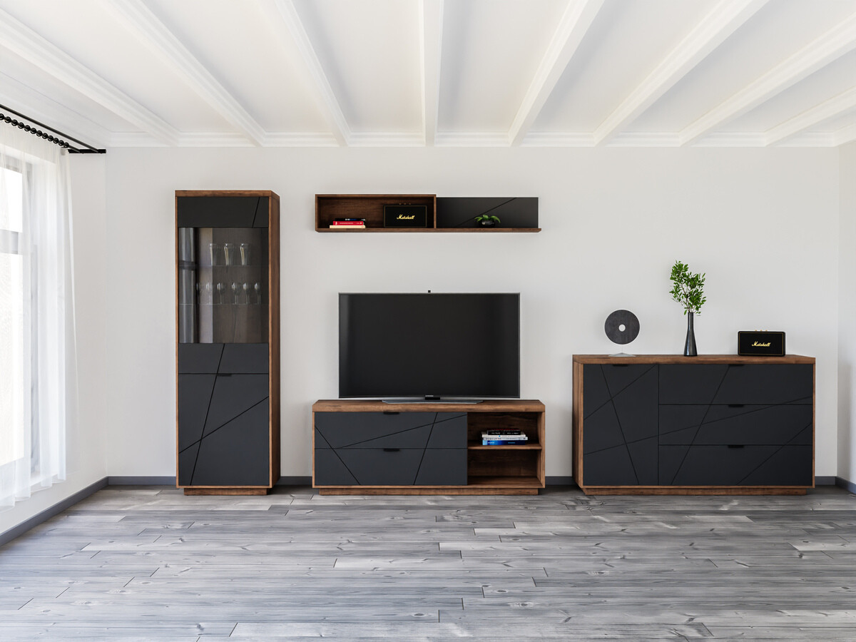 Nappali szett Fivale 114 (Sötét delanói tölgy + Matt fekete)