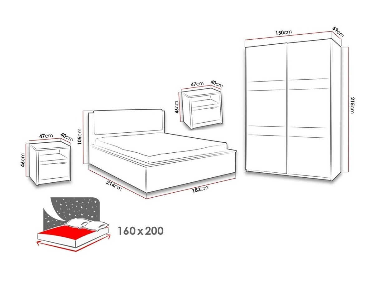 Hálószoba garnitúra Fivelbo 119 (Monastery tölgy + Fényes fekete)
