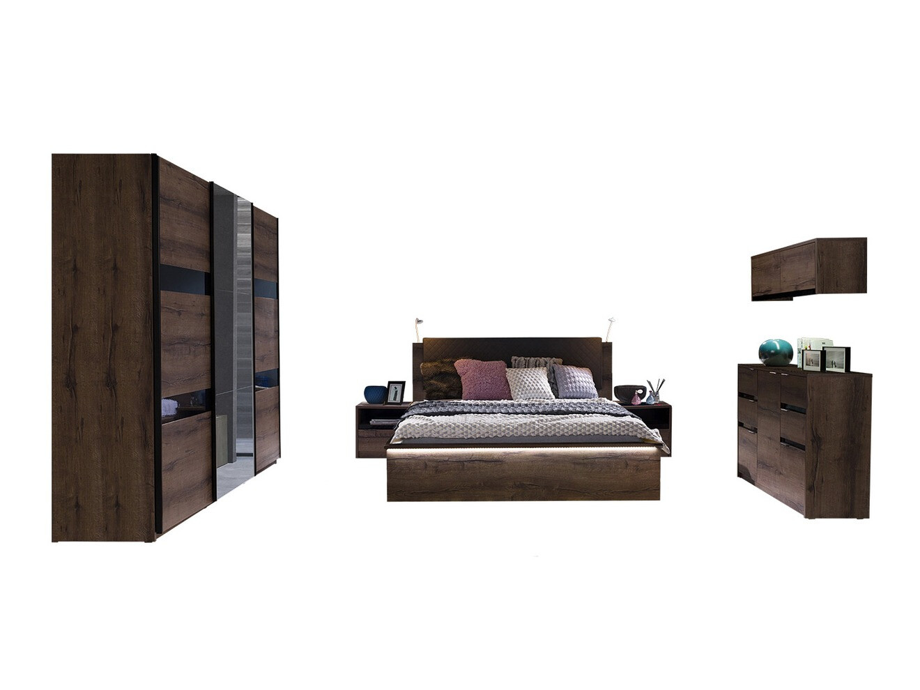 Hálószoba garnitúra Fivelbo 120 (Monastery tölgy + Fényes fekete)