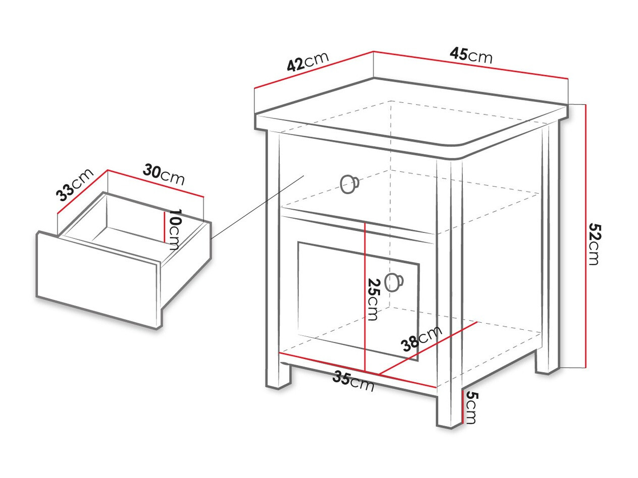 Éjjeliszekrény Romelbo 138 (Fehér + Tölgy)