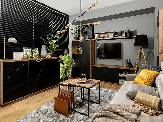 Fali polc Fivale 101 (Sötét delanói tölgy + Matt fekete)