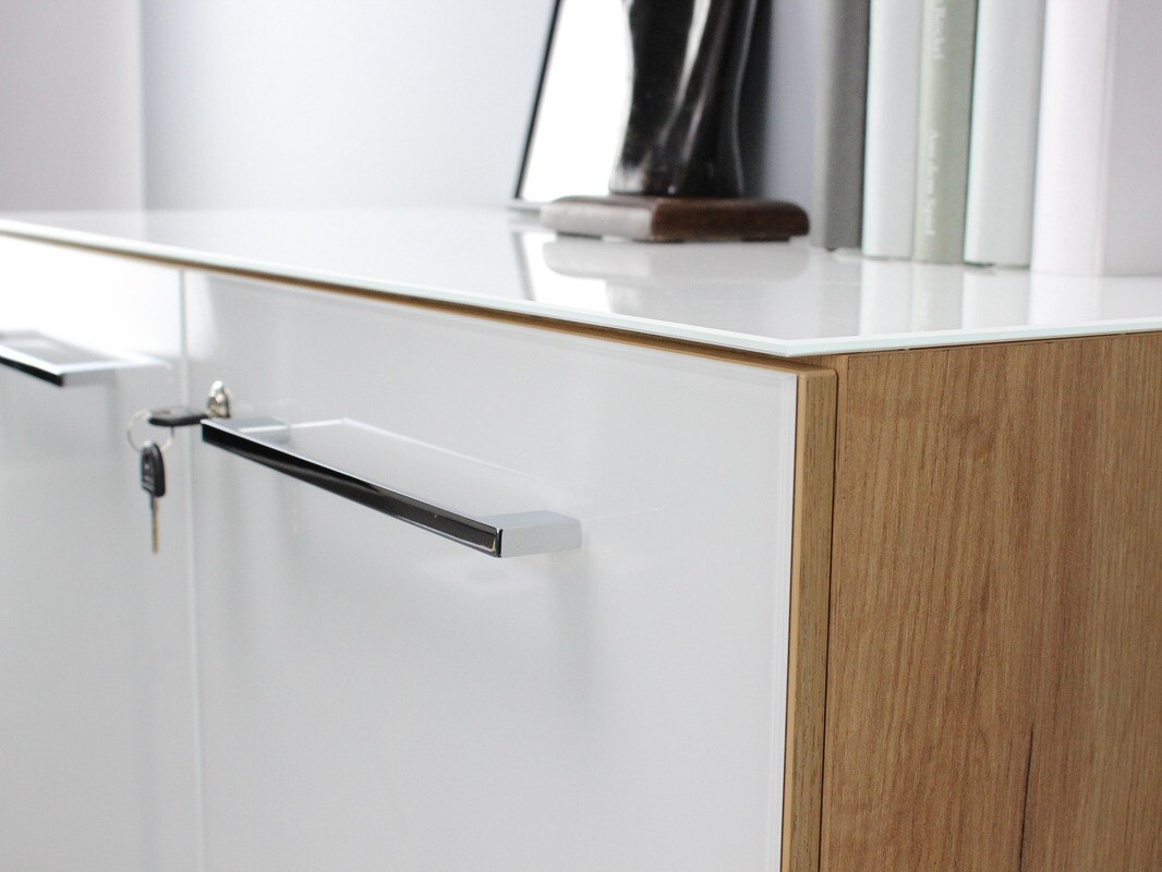 Könyvespolc Catcamu 104 (Fényes fehér + Navarra tölgy)