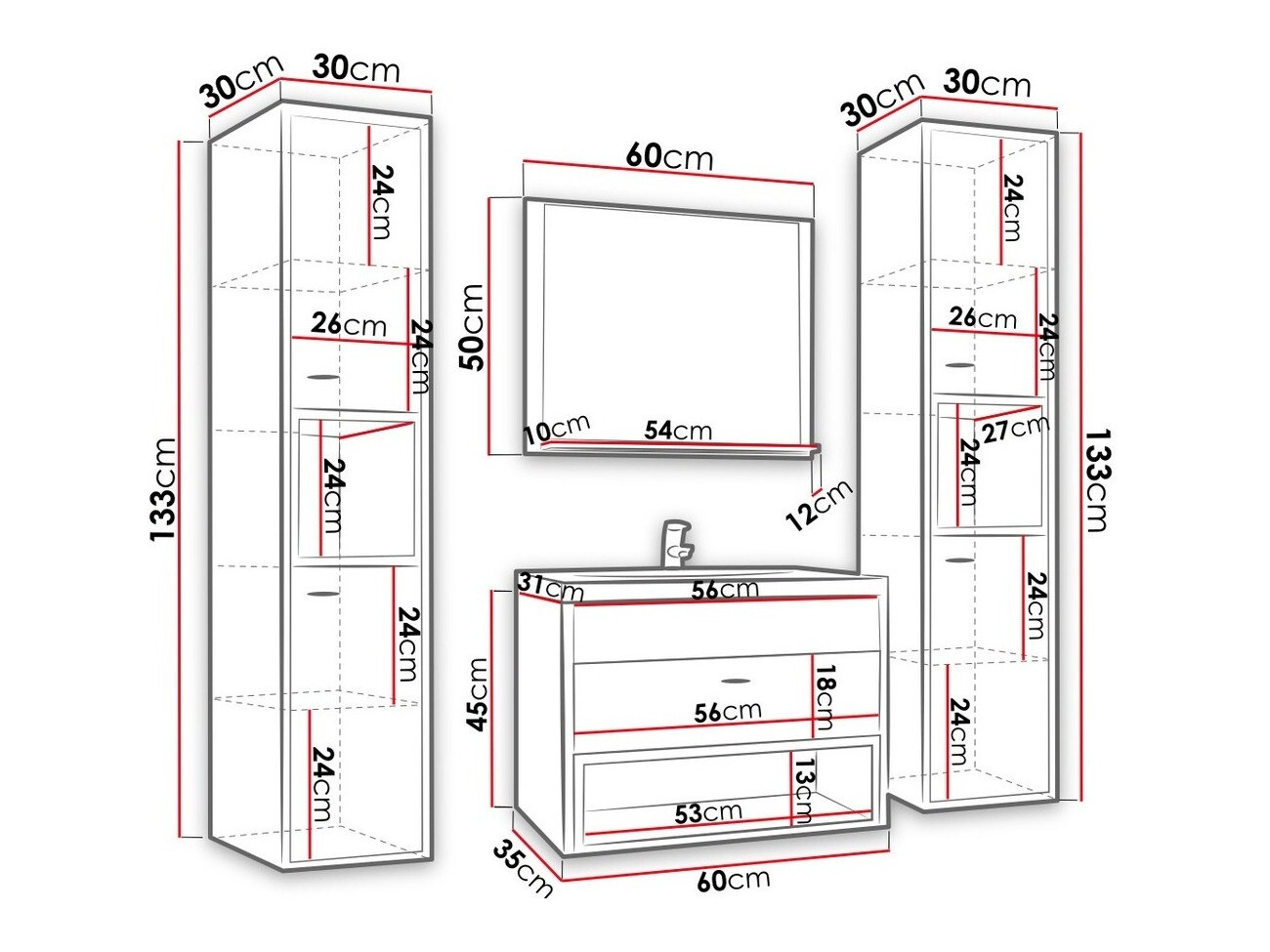 Fürdőszobai garnitúra Baltesi 101 (Fehér + Artisan tölgy)