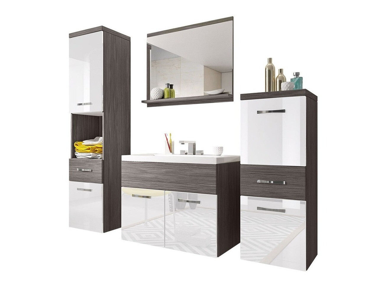 Fürdőszobai garnitúra Sarasota 109 (Bodega + Fényes fehér)