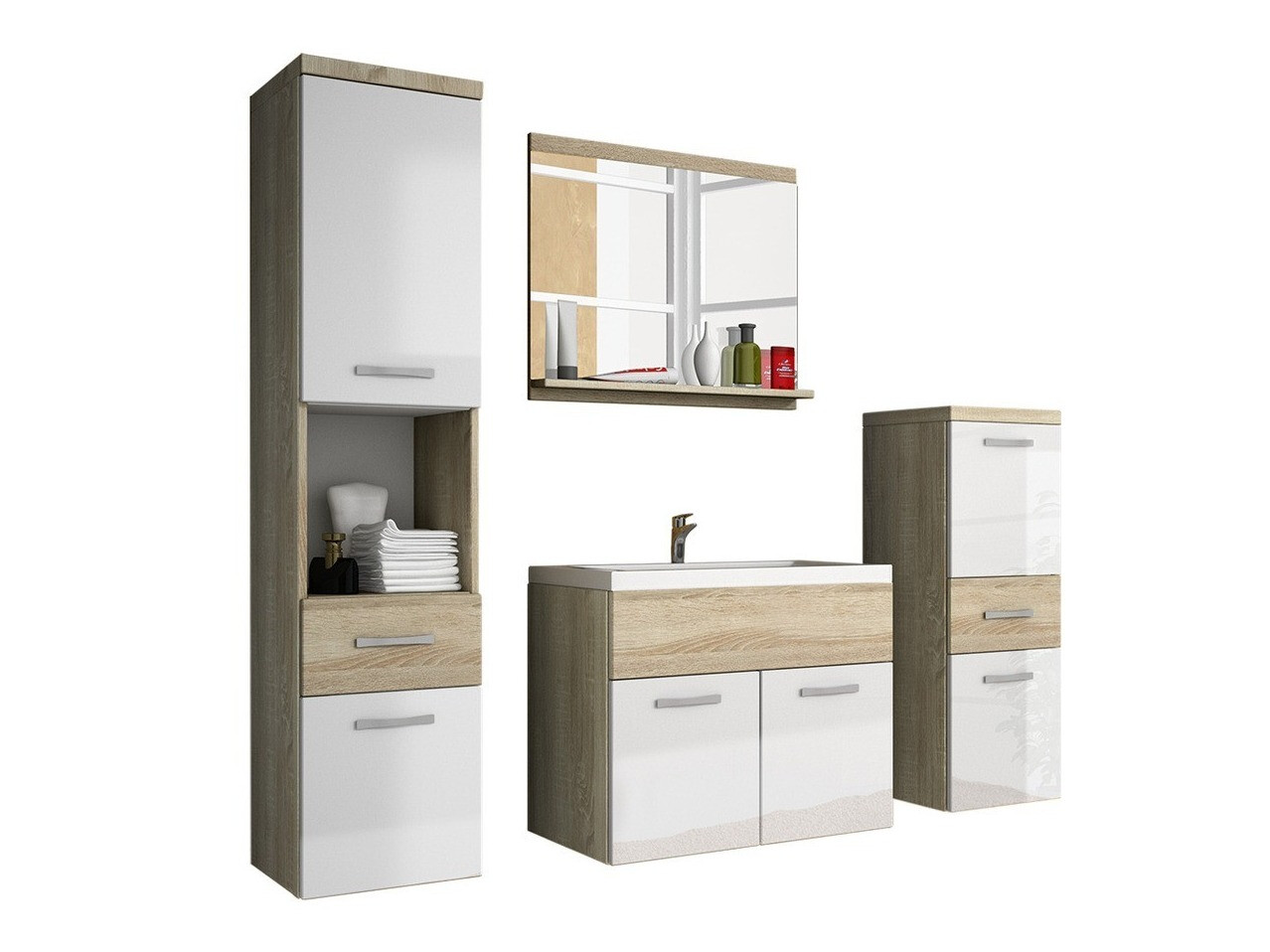 Fürdőszobai garnitúra Sarasota 109 (Sonoma tölgy + Fényes fehér)