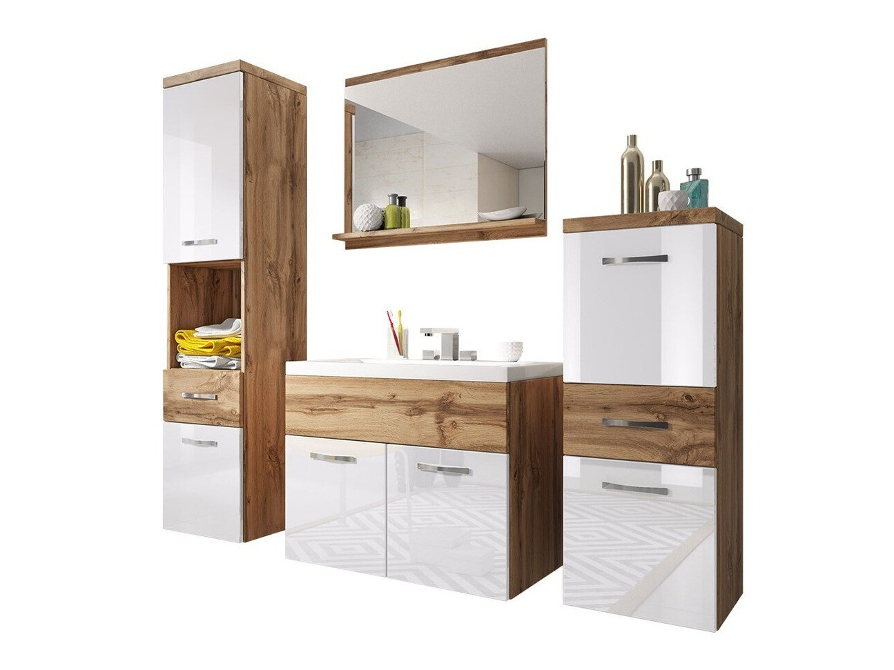 Fürdőszobai garnitúra Sarasota 109 (Wotan tölgy + Fényes fehér)