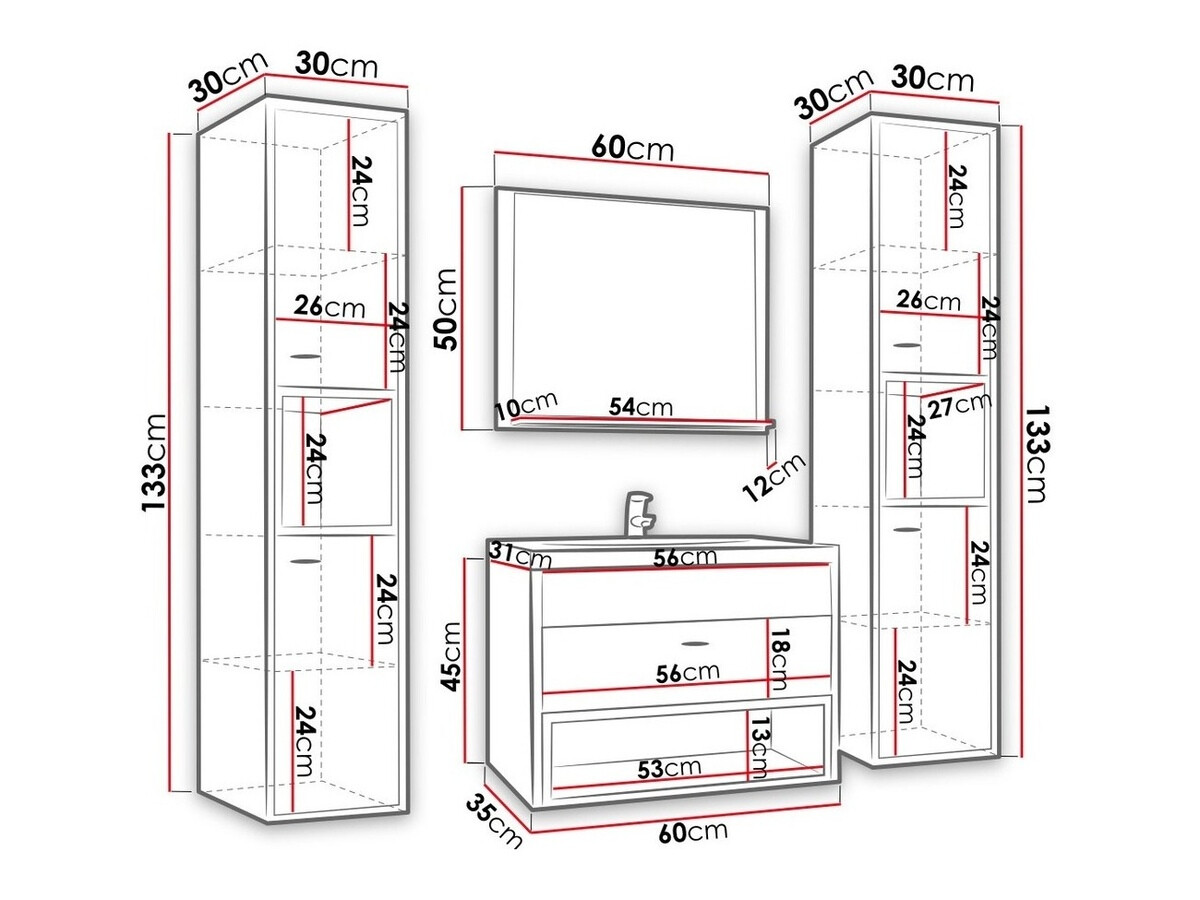 Fürdőszobai garnitúra Velum II (Fehér + Artisan tölgy)