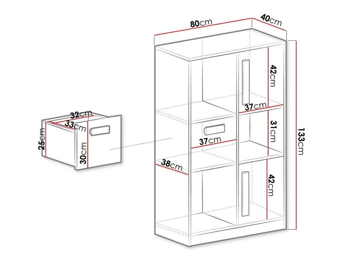 Könyvespolc Merevari 101 (Fehér + Fényes fehér + Szürke)