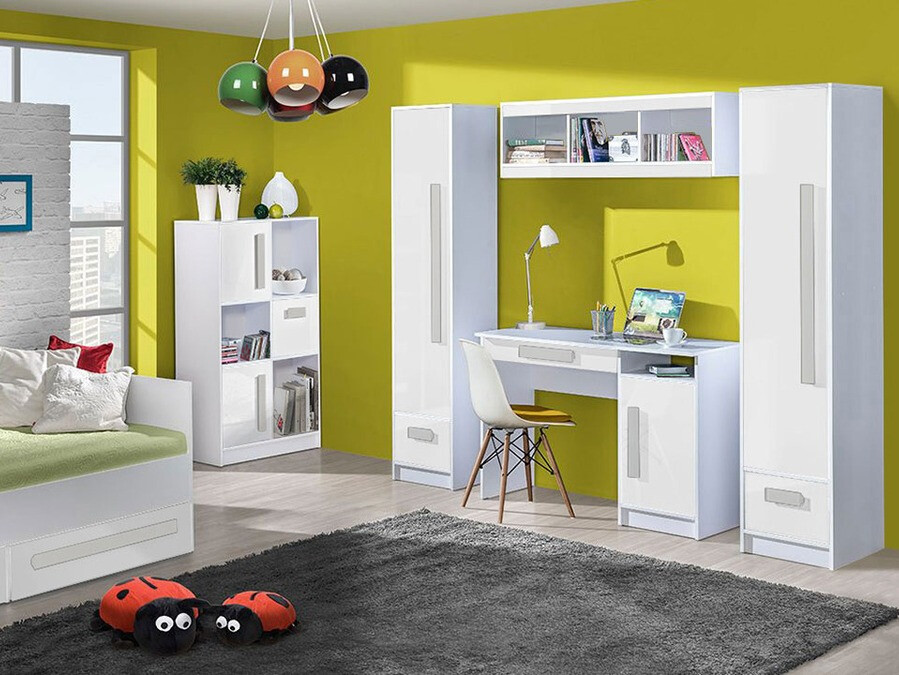 Könyvespolc Merevari 105 (Fehér + Fényes fehér + Szürke)