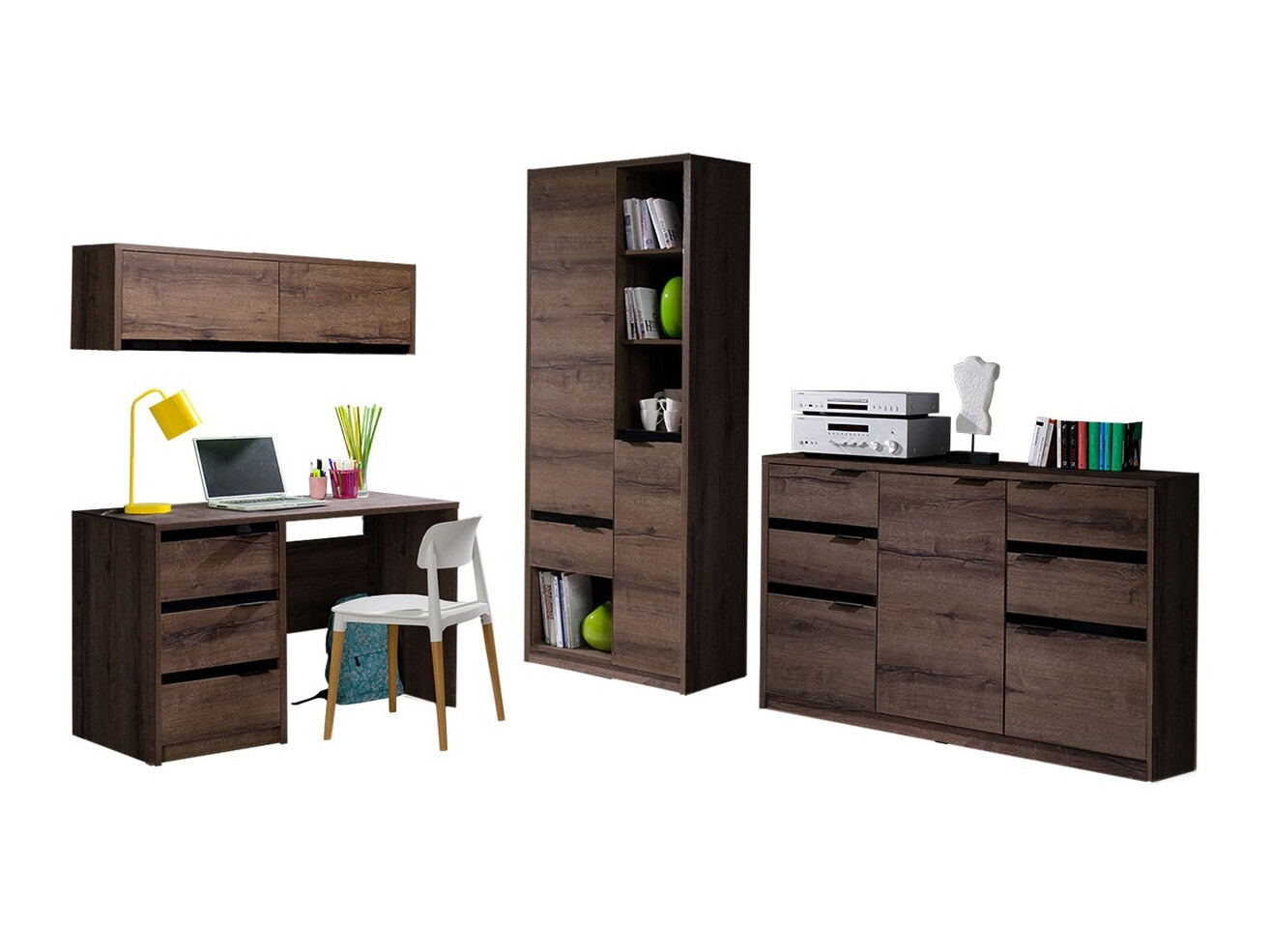 Otthoni iroda készlet Fivelbo 116 (Monastery tölgy + Fényes fekete)