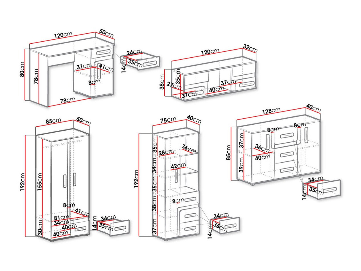 Gyerekszoba garnitúra Aviseve 107 (Antracit + Fehér)
