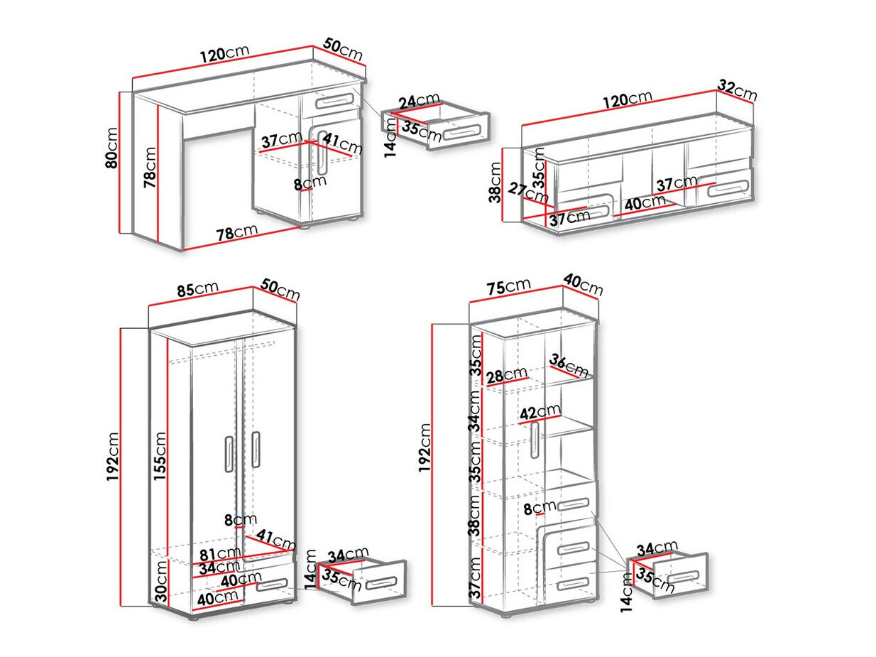 Gyerekszoba garnitúra Aviseve 108 (Antracit + Fehér)