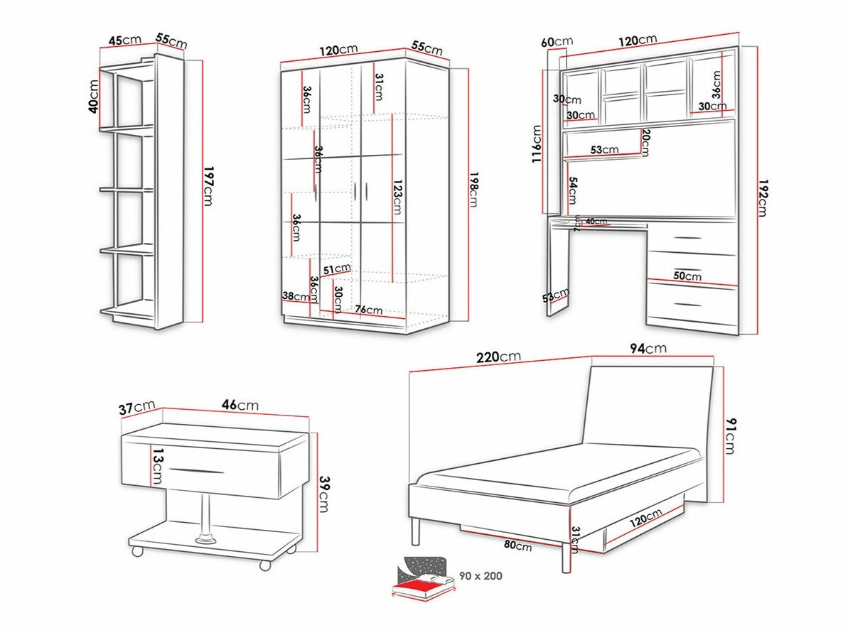Gyerekszoba garnitúra Campus (Fényes fehér + Fényes rózsaszínű)