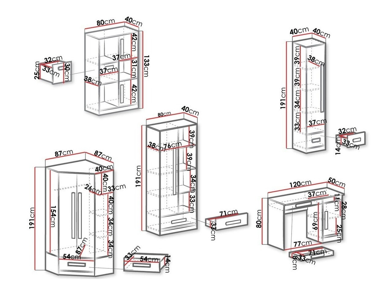 Gyerekszoba garnitúra Merevari 107 (Fehér + Fényes fehér + Szürke)