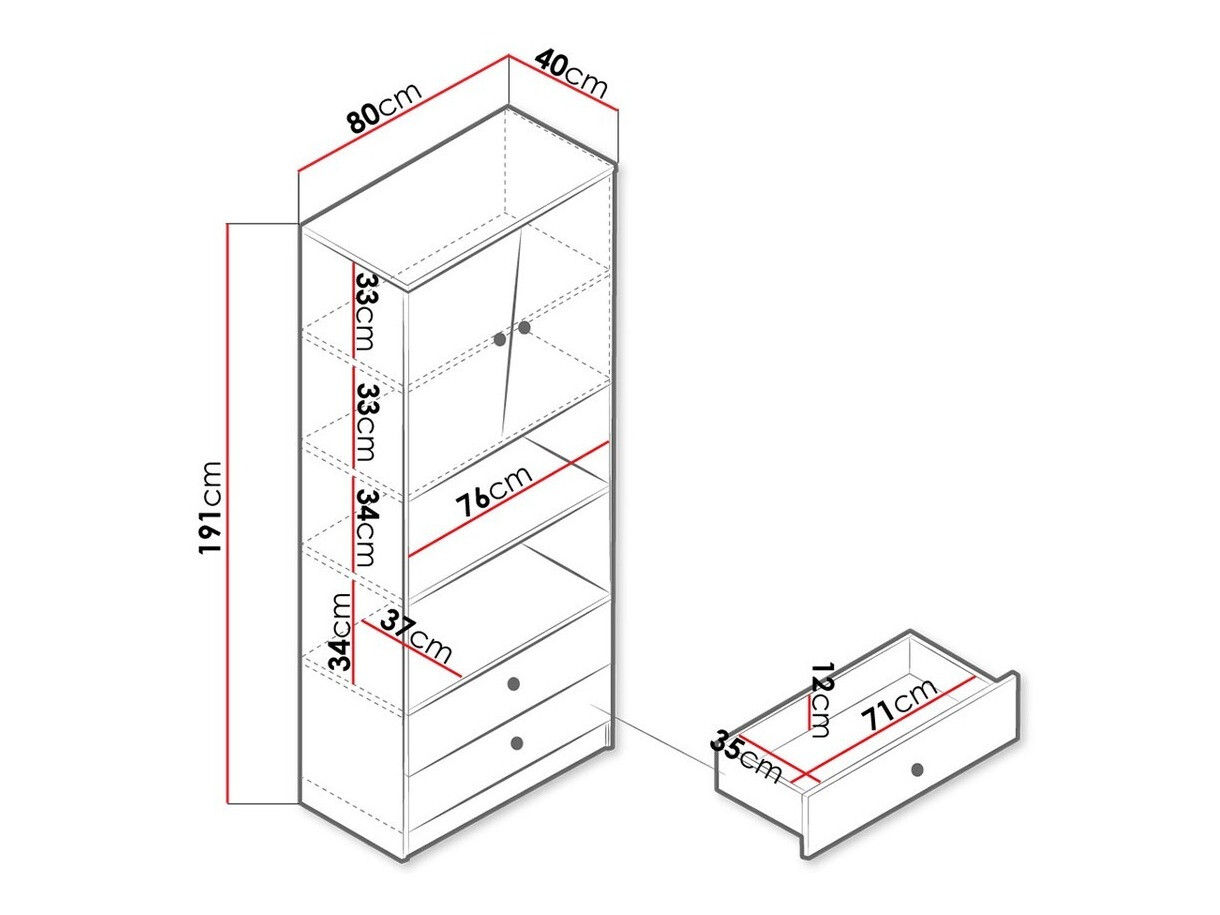 Könyvespolc Almira 103 (Artisan tölgy + Fehér)