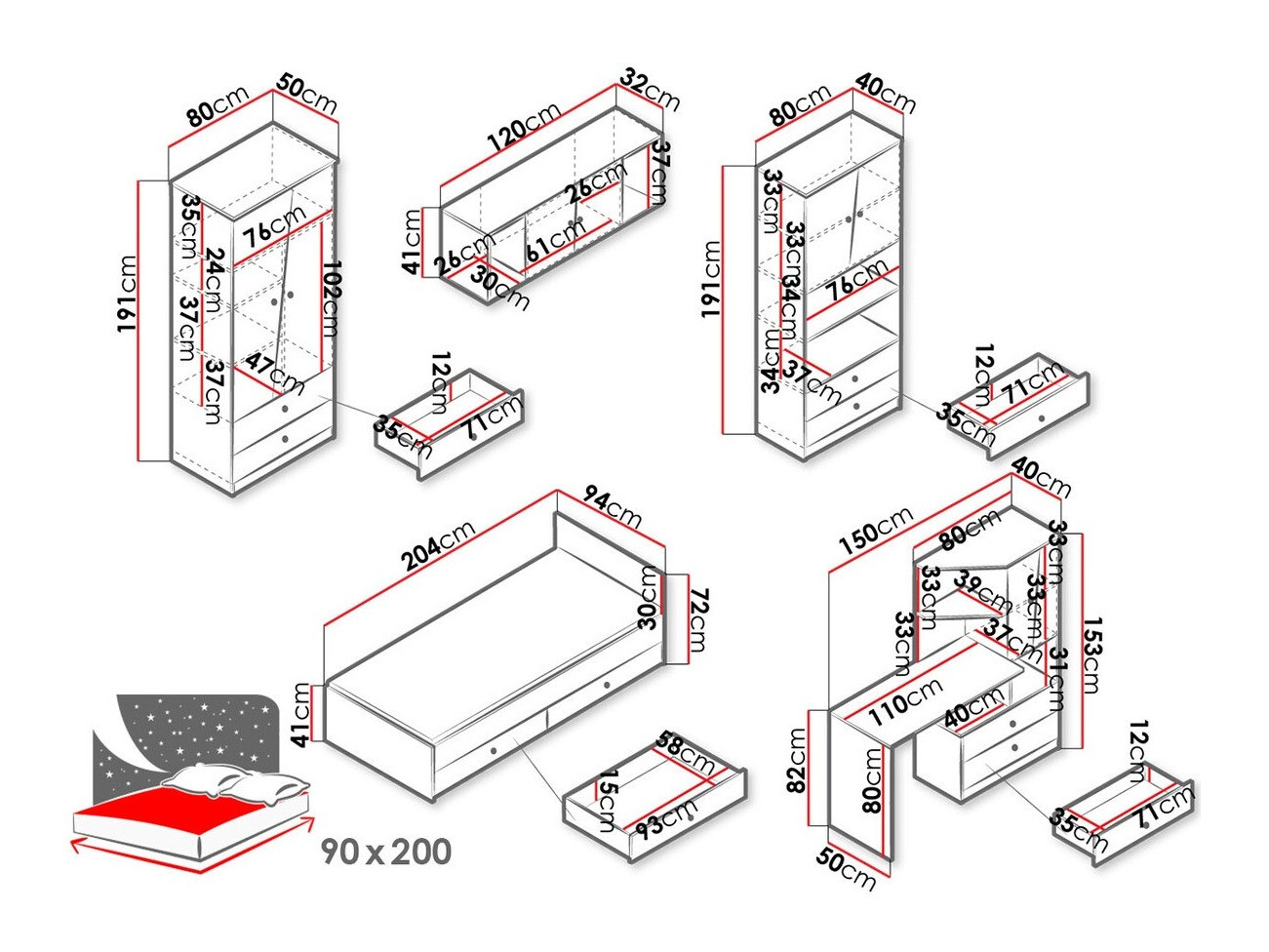 Bútorkészlet Almira 114 (Artisan tölgy + Fehér)