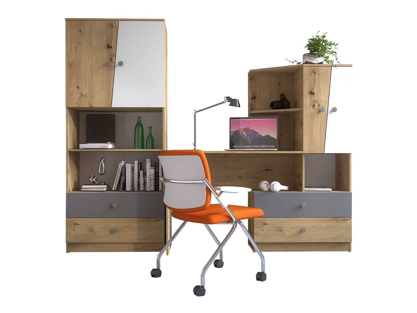 Bútorkészlet Almira 115 (Artisan tölgy + Fehér + Szürke)