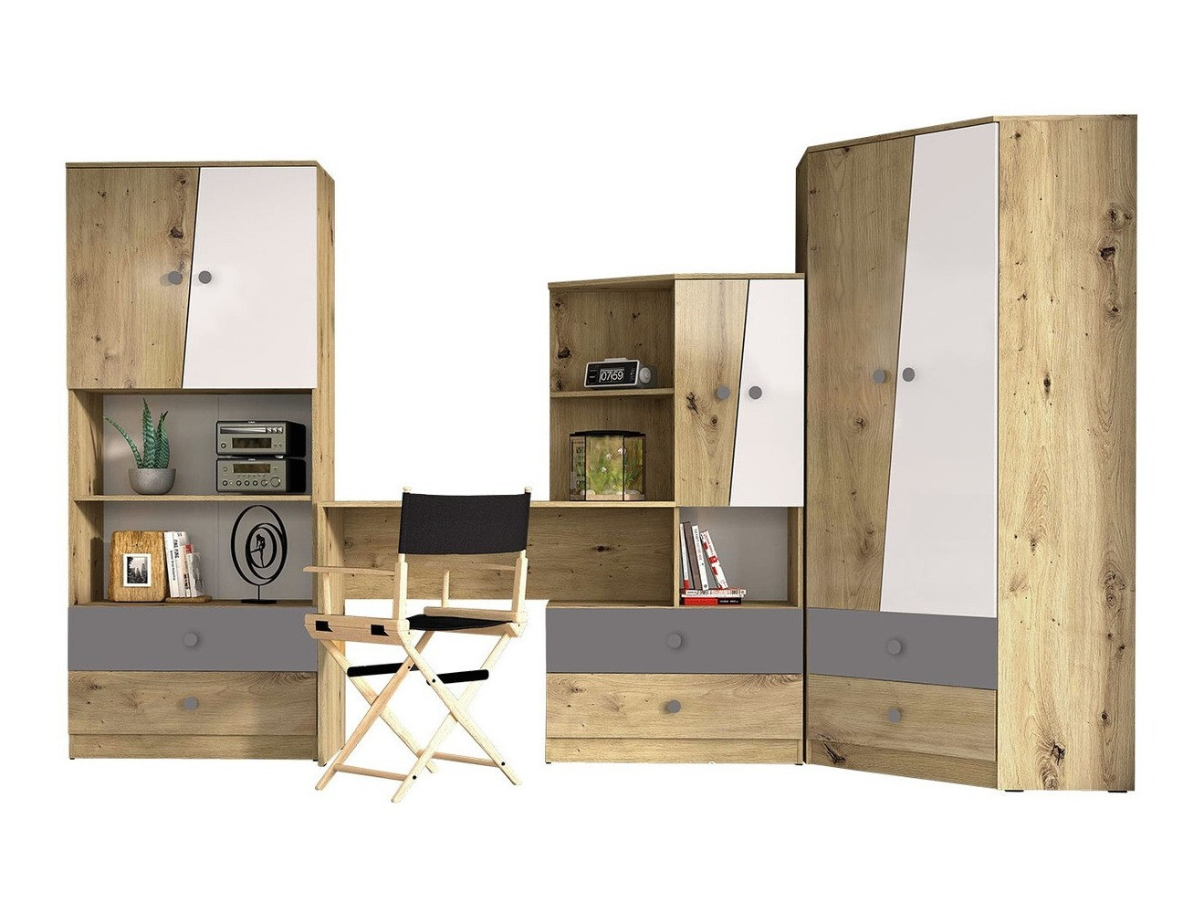 Bútorkészlet Almira 116 (Artisan tölgy + Fehér + Szürke)