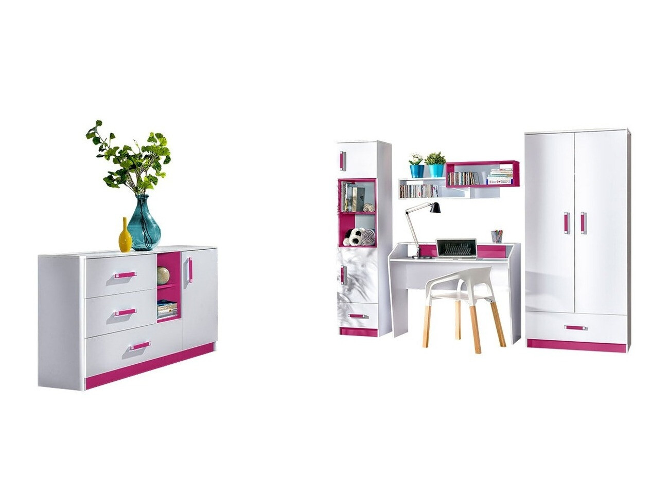 Gyerekszoba garnitúra Sorviru 107 (Fehér + Rózsaszín)