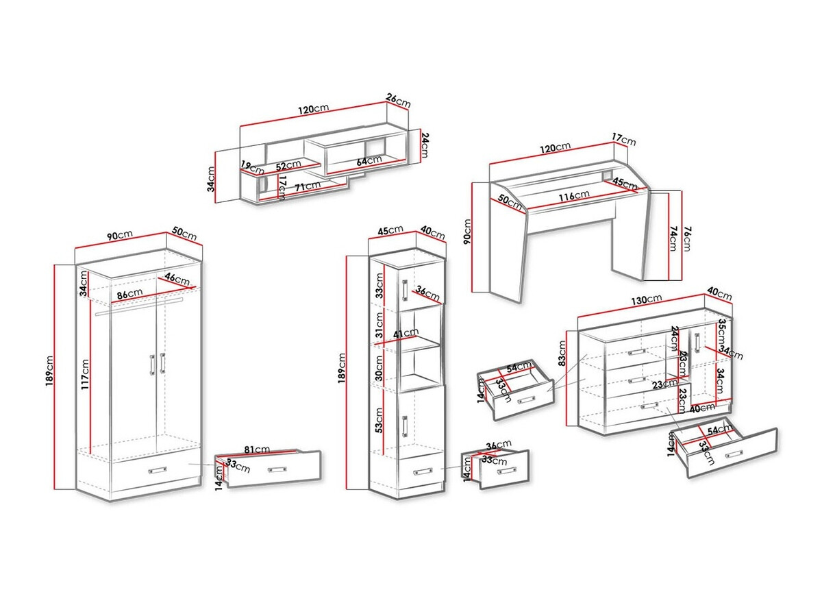 Gyerekszoba garnitúra Sorviru 107 (Fehér + Rózsaszín)