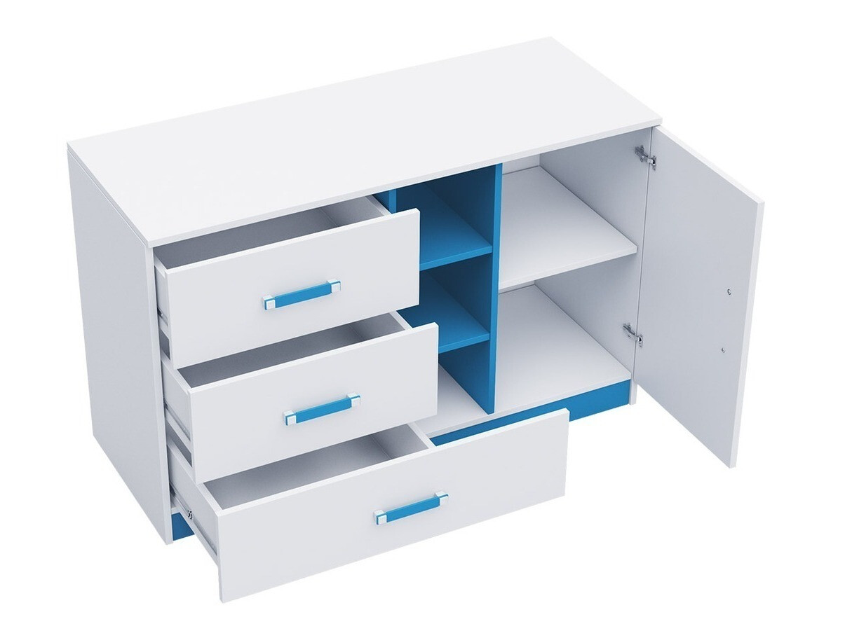 Gyerekszoba garnitúra Sorviru 107 (Fehér + Türkiz)