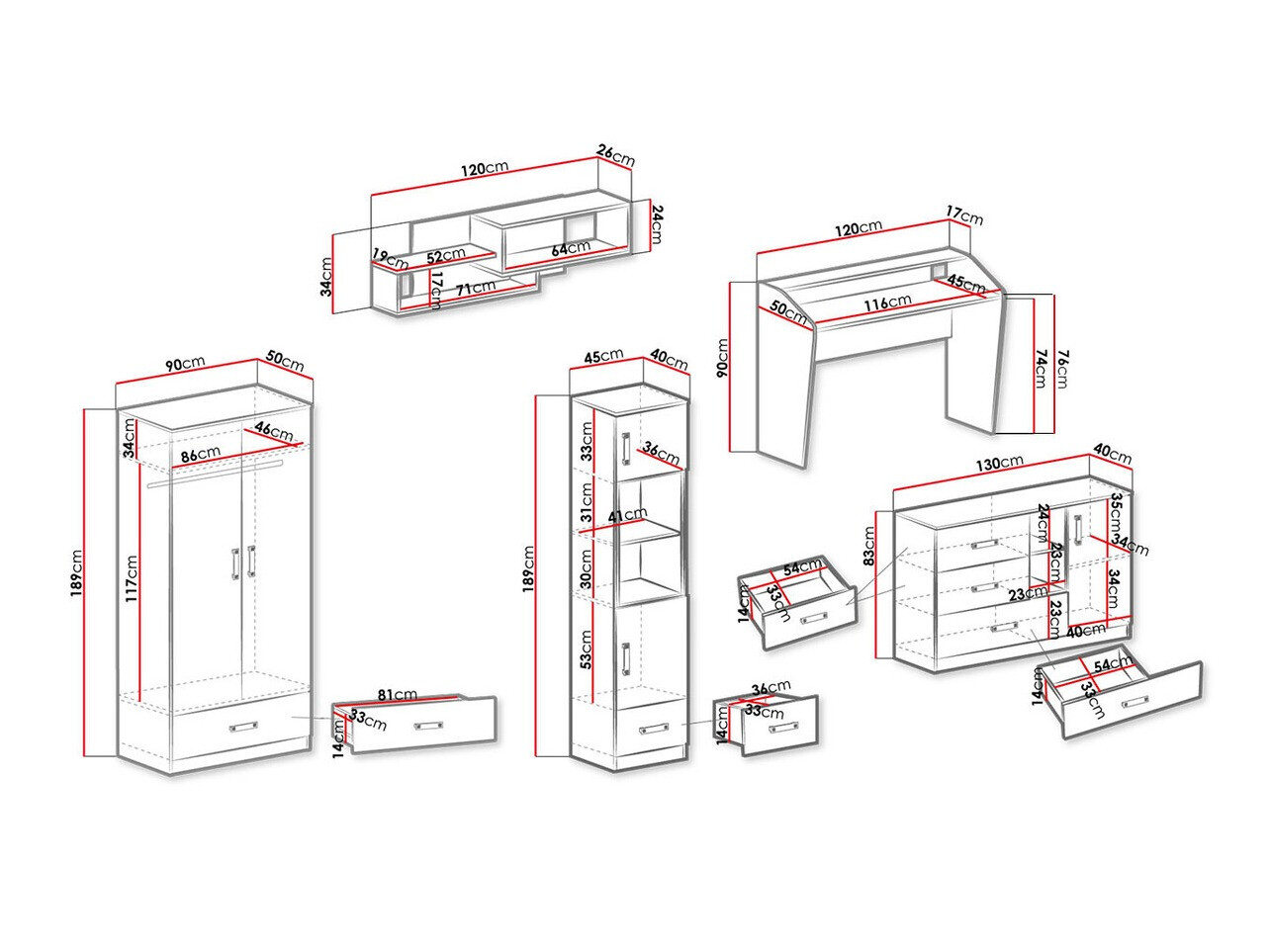 Gyerekszoba garnitúra Sorviru 107 (Fehér + Türkiz)