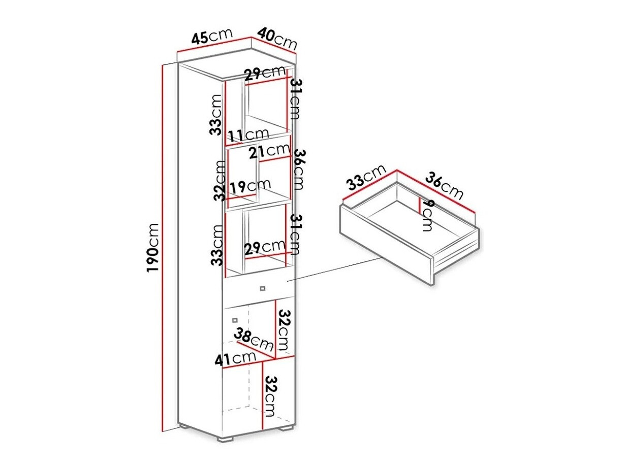Könyvespolc Omaha J107 (Beton + Fehér + Tölgy)
