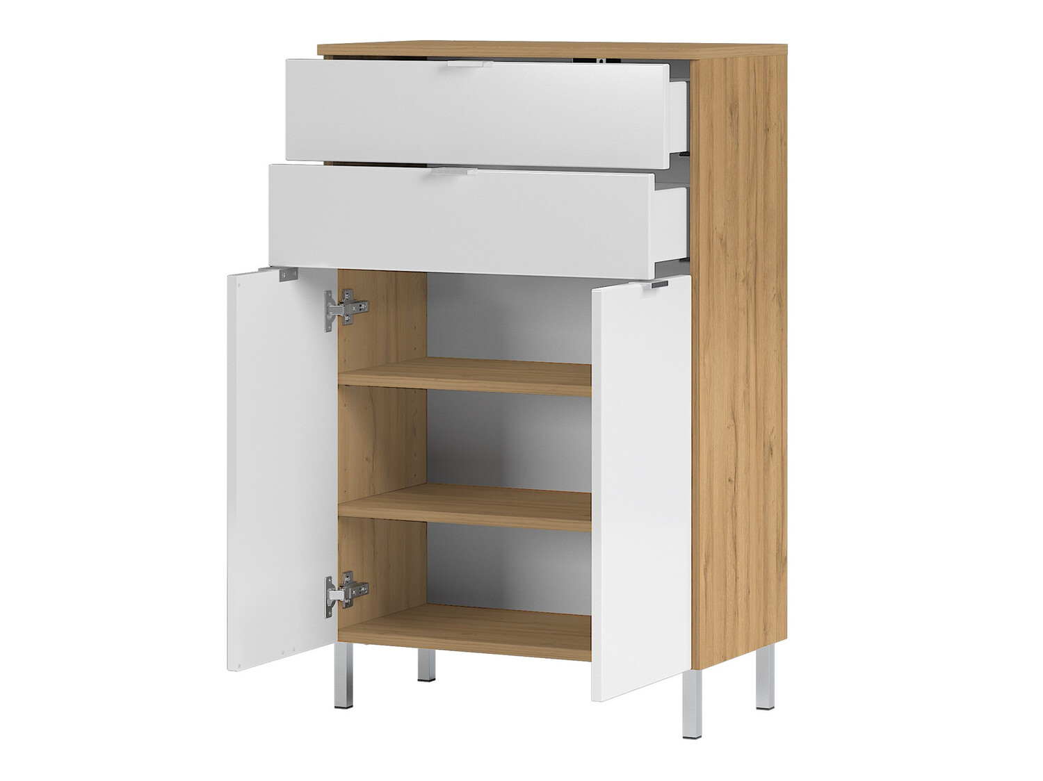 Álló fürdőszoba szekrény Lomcamo 102 (Fényes fehér + Grandson tölgy)