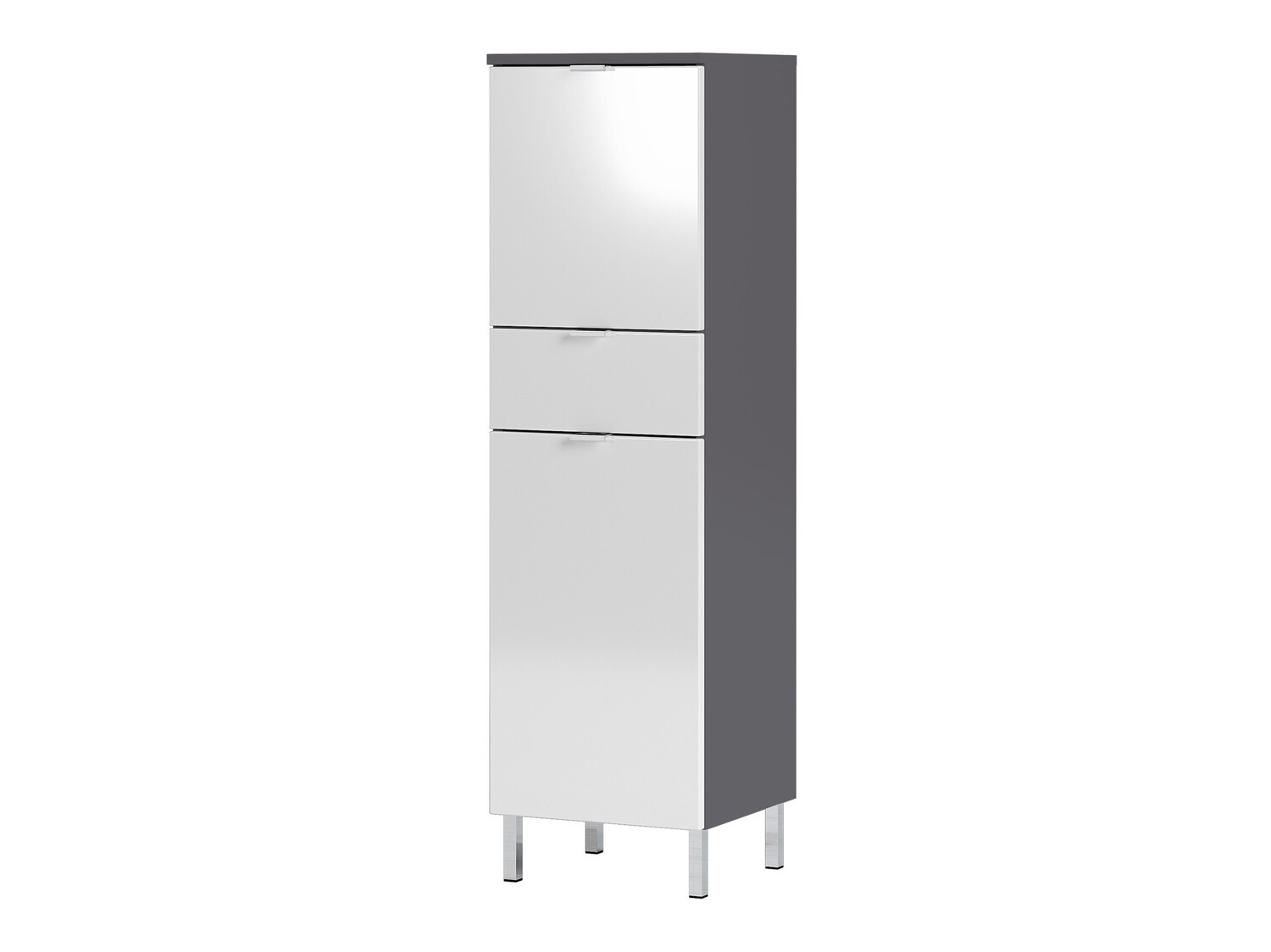 Álló fürdőszoba szekrény Lomcamo 103 (Fényes fehér + Grafit)